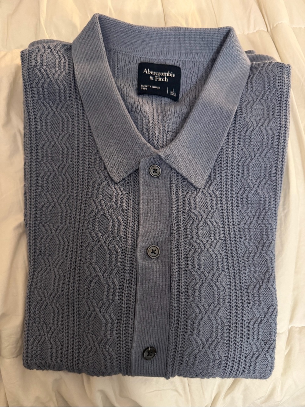 Abercrombie & Fitch Men's Light Blue Cable-Knit Polo Cardigan